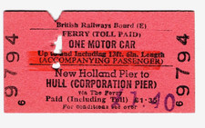 Railway / ferry ticket: B.R.B.: New Holland Pier to Hull, Motor Car, 1974