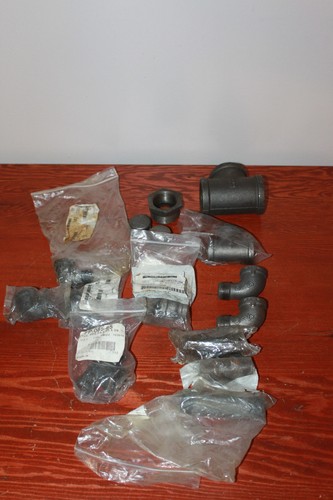 NOS Black Malleable Iron Pipe Fittings Mixed Lot Tees Elbows Nipples 1/2" 3/4"