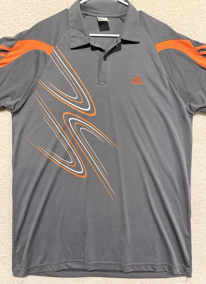阿迪达斯男式 Polo 高尔夫衬衫。 灰色和橙色 5XL 码,但适合 3XL 码 — 第 3/4 张图片