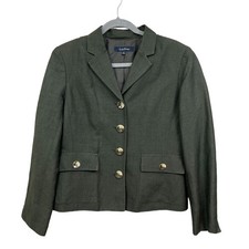 Evan-Picone Women's Blazer Dark Green Size 8 Linen Blend Flap Pockets Tailored
