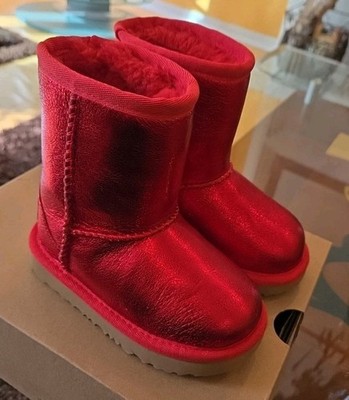 UGG Kids Classic II Metallic Sparkle 1125372T Samba Red Sz 7 Pull On Boots Girls