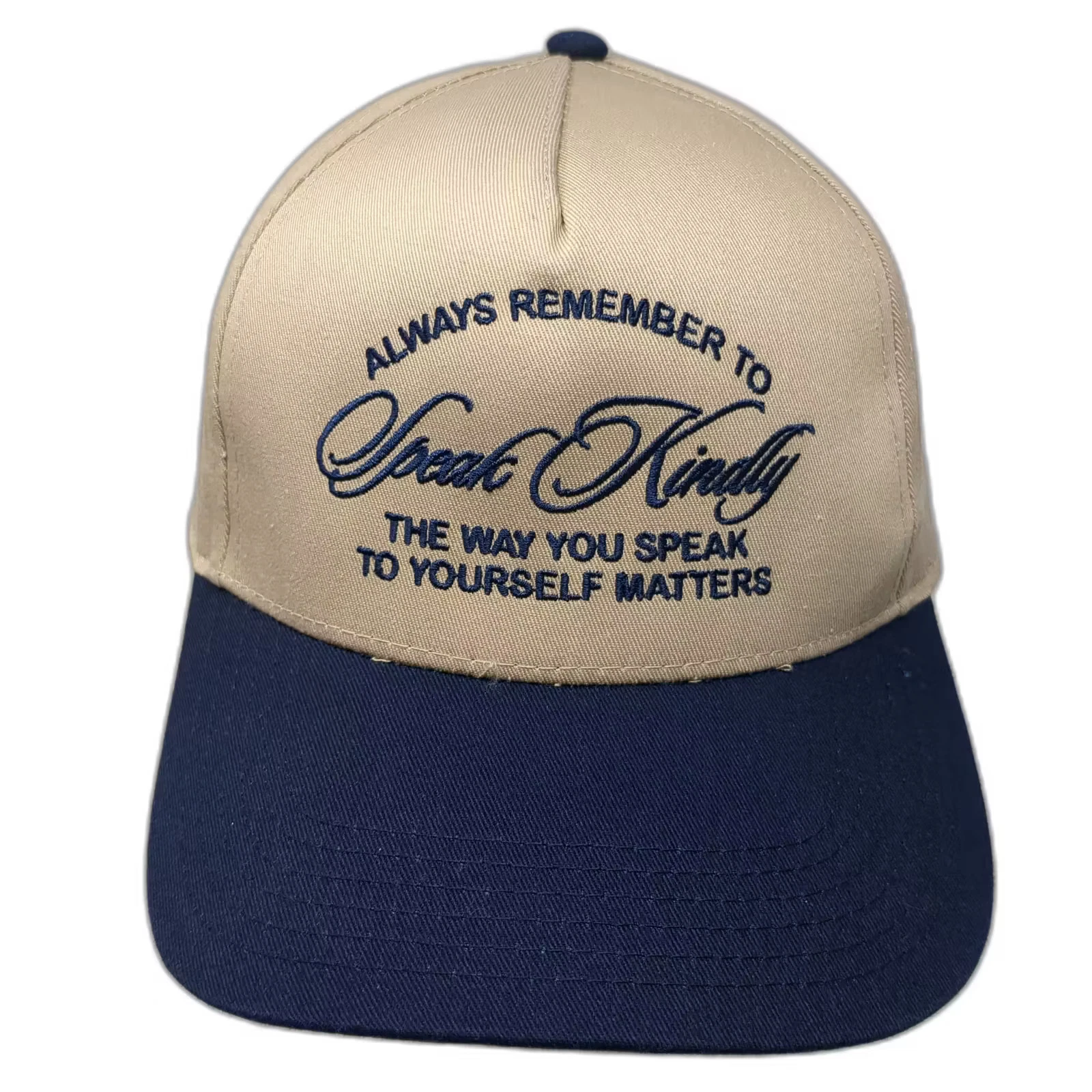OTTO 5 Panel Beige OS Embroidered Speak Kindly Positive Quote Adjustable Hat