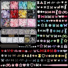 Artdone Nail Art Studs Kit, 2 Boxes Multicolor 3D Charms Flower Butterfly Snake 