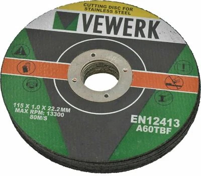 VEWERK 10x Stainless Steel Cutting Discs 4.5 Inch 115mm x 1.00mm x 22.2mm Grinding 8010