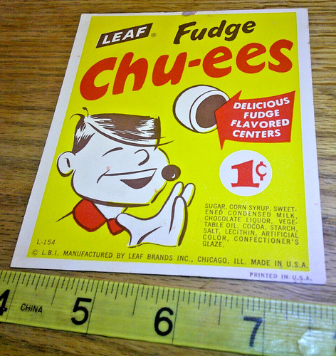 original Vintage vending machine display 1c Leaf Fudge Chu-ees card