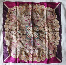 ELEGANCE Paris Silk Scarf Purple Paisley 20.5x20.5" 52x52 cm