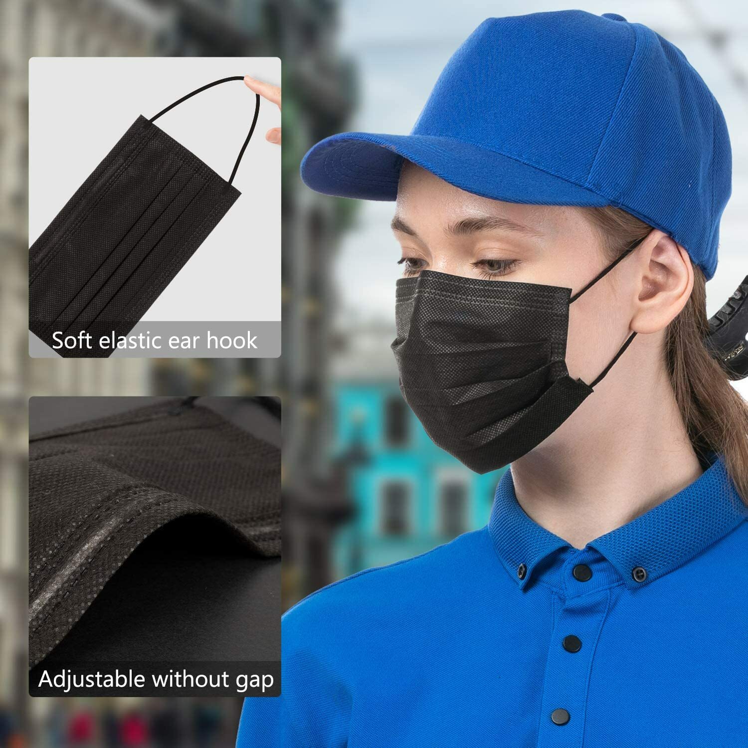 50-200Pcs Disposable Face Mask Protective Masks 3 layer Melt blow Filter-BLACK😷 — image 10
