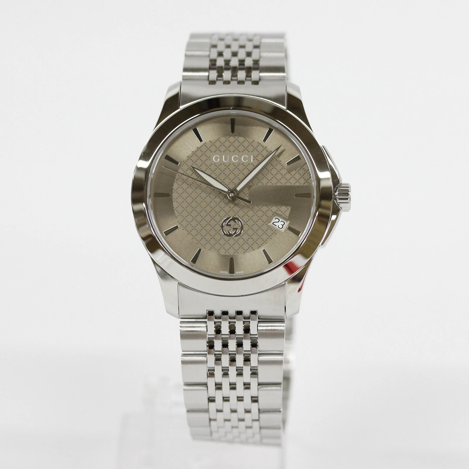 GUCCI G TIMELESS YA1264107 analogique quartz saphir cristal marron argent