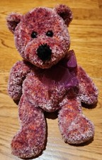 Red purple 9" plush stuffed bear with red bow