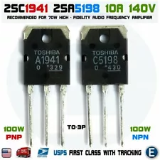 1pair 2SA1941 & 2SC5198 A1941+C5198 Toshiba Transistor PNP NPN 10A 140V 100w USA