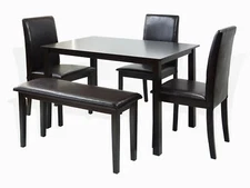Dining Kitchen 5-pc Set Rectangular Table 3 Fallabella Chairs Bench, Espresso