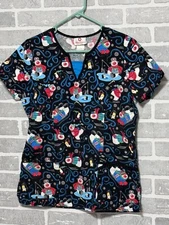 Scrub Top White Cross Women’s Small Snowman Christmas Print