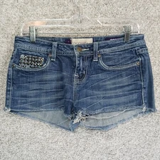 Vigoss Collection Shorts Womens Size 7 Blue Denim Distressed Studded Flap Pocket