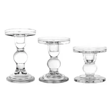 Set of 3 Glass Candle Holder, Crystal Clear Pillar Candle Stand, Decorative