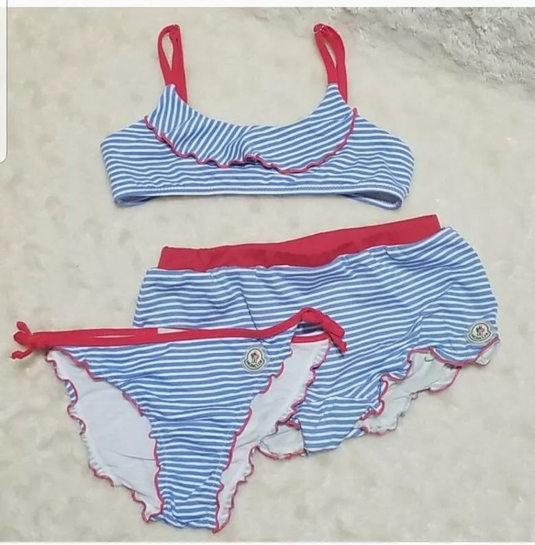 3pc Moncler 6anni Girl Swim suit, white and blue stripes 116cm | eBay