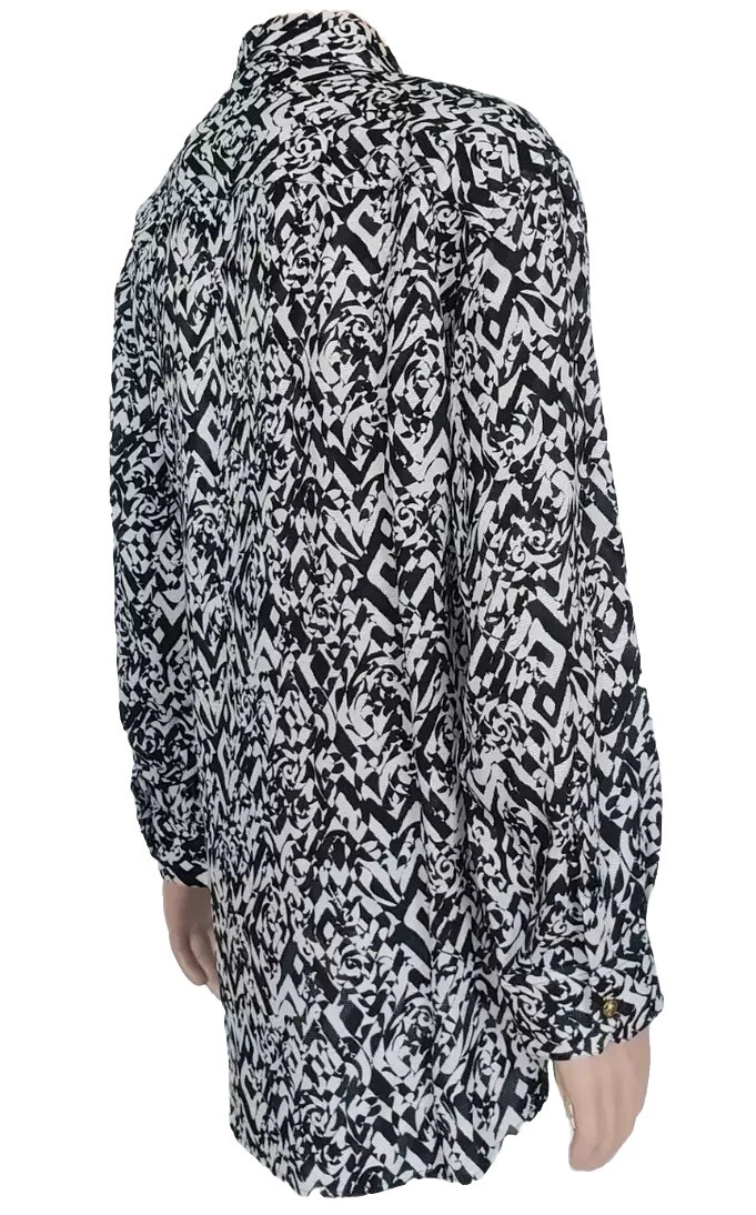 Camicia A I 2015 Look#6 Versace nero bianco con bottoni Medusa tono oro IT 50 L