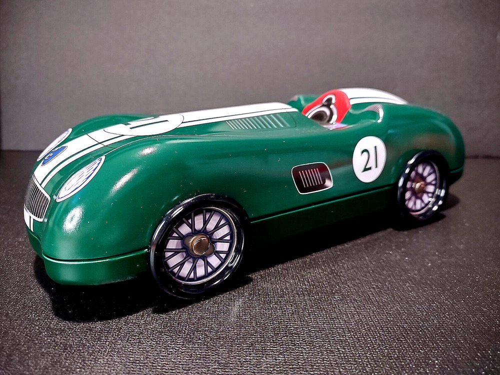Silver Crane Tin Race Car Green Collectible Storage Container, Gift box - Retro