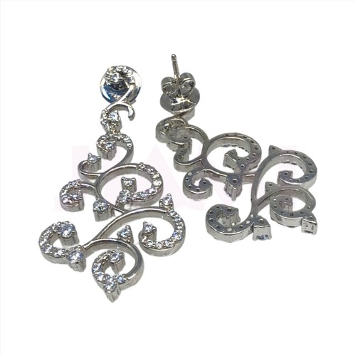 IGI Certified Lab-Created Diamond Floral Dangle Earrings 14k White Gold Silver - Picture 6 of 11