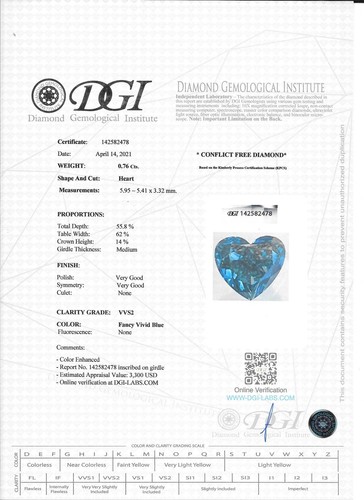 Heart Shape Diamond Loose Fancy Blue Color Certified Enhanced 0.76 Carat VVS2 - Picture 3 of 9