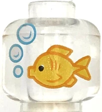 Lego New Trans-Clear Minifigure Fish Tank Bubbles Goldfish Aquarium Pattern