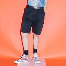 Vintage 90's faded CAT diesel power cargo jean shorts in black
