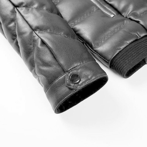Para hombres Cuello de Soporte Cremallera Chaqueta de Cuero Prendas de abrigo tampón Pato Top LUNA - Imagen 6 de 10