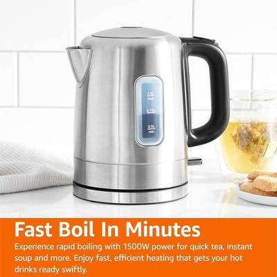 Stainless Steel Electric Kettle 1.1Qt   Amazon Basics, Fast Boiling, BPA-Free, A