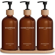 Amber Shampoo and Conditioner Dispenser Set by - Refillable Plastic Shower Di...