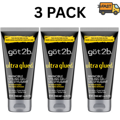 Got2b Ultra Glued Invincible Styling Hair Gel Extra Strong Hold 3 Pack