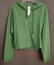Victoria's Secret Green 100 Cotton Relaxed Short Zip-Up Hoodie Size Medium NWT