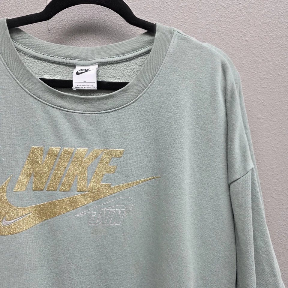 Nike Sweatshirt Womens 3X Mint Green Fleece Crew Pullover Gold Swoosh Logo Plus - Image 3 of 4