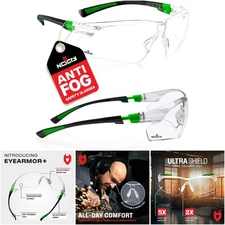 Safety Glasses Clear Anti Fog Scratch Resistant Wrap Around UV Protection Black