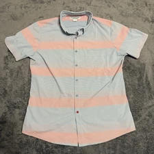 Mizzen+Main Men’s Short Sleeve Performance Shirt Blue Pink Stripe Large L Trim