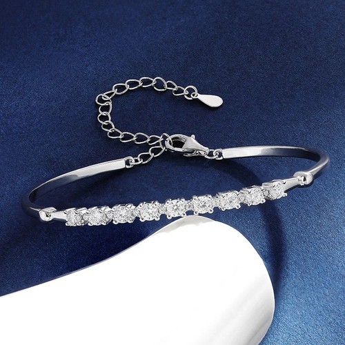 3mm D Color Round Moissanite Bangle Bracelet 925 Sterling Silver Pass Tester GRA - Picture 2 of 14