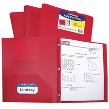 Oxford Red Poly Two Pocket Portfolio with Prongs, Pack of 25