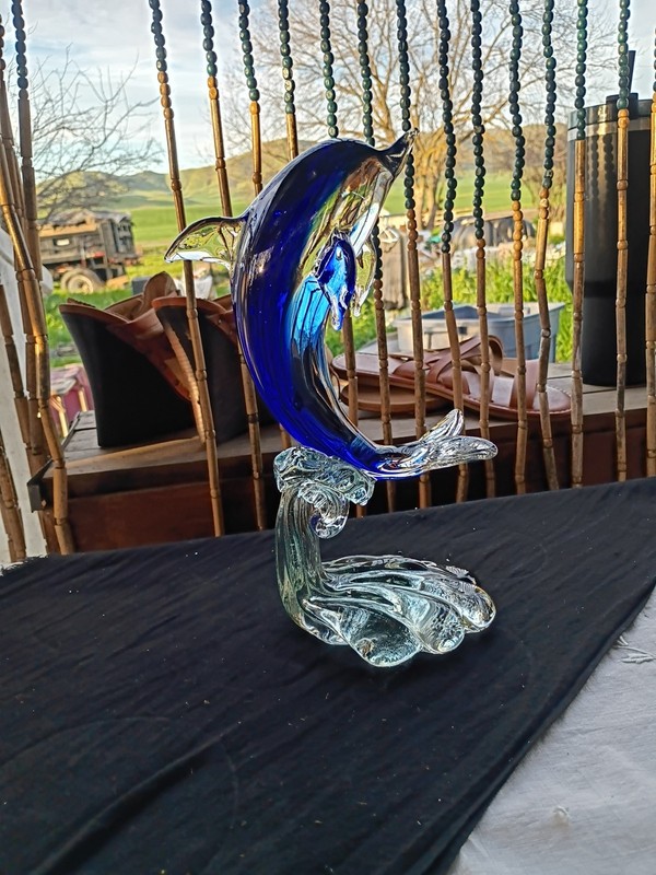 Dynasty Gallery Glass Upright Dolphin On Wave