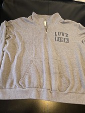 Victoria's Secret PINK Gray Quarter-Zip Pullover Sweatshirt - Large - LOVE PINK