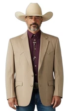 Vtg Sheplers Beige Western Blazer Sports Coat Men 44L Rockabilly Landman USA