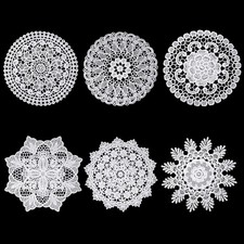 6 Pcs 6 Inch White Crochet Lace Doilies Vintage Polyester Coasters Table Mats