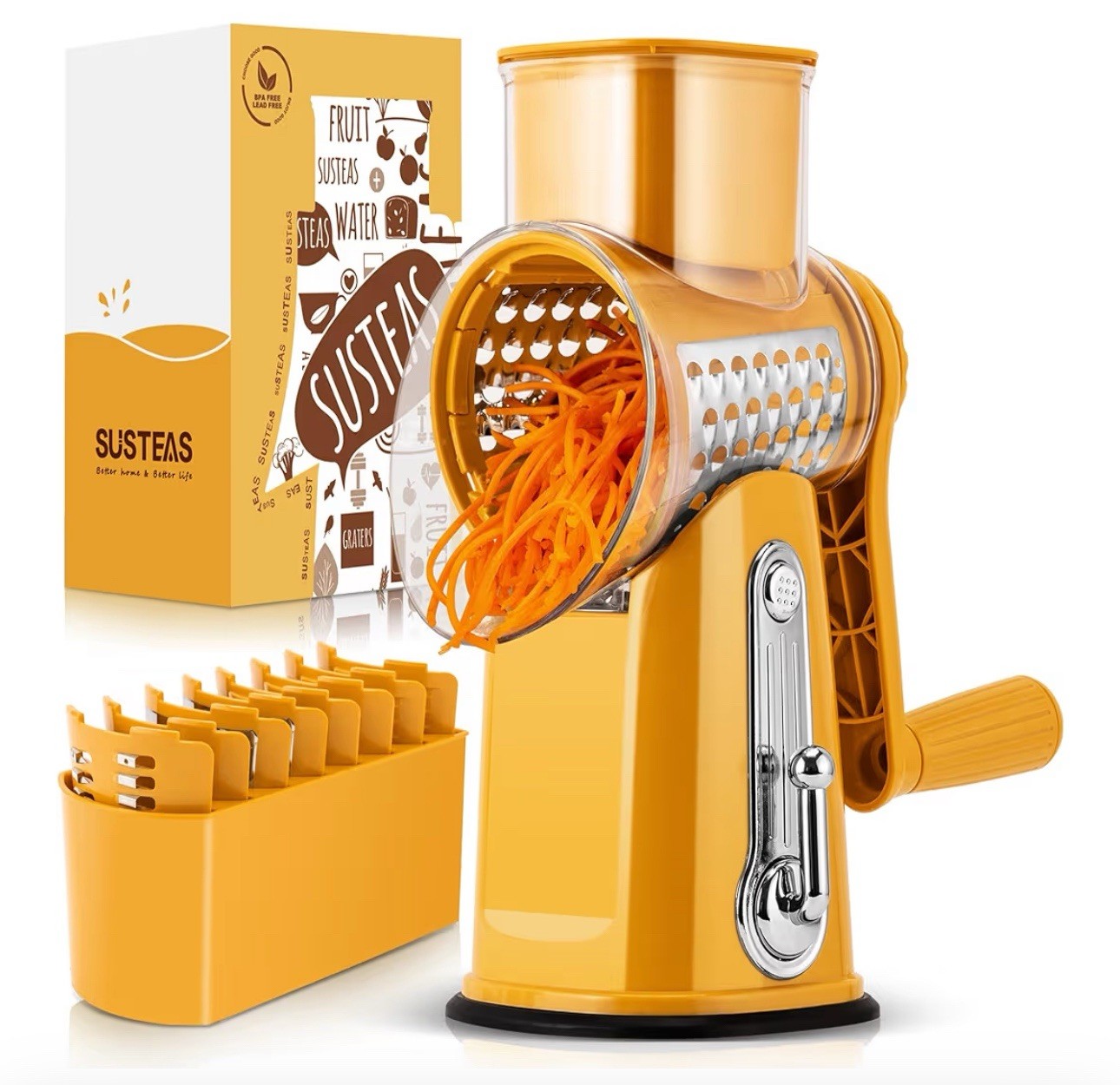 SUSTEAS Rotary Cheese Grater with Handle - Vegetable Shredde