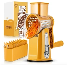 SUSTEAS Rotary Cheese Grater with Handle - Vegetable Shredder with 5 Well-Design