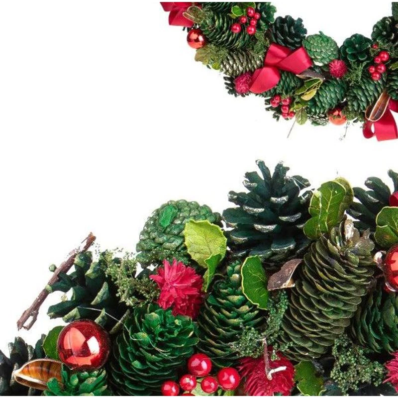 Corona Natalizia Porta BRANDANI Pigne Fiocchi Rossi Bacche Ghirlanda Natale, fotografia 4 di 9