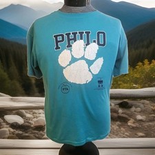 Hanes Heavyweight T Shirt Mens Large L Blue Vintage Made In USA Single Stitch