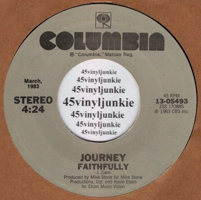 Journey NM 45 rpm ''Faithfully'' b/w ''After The Fall'' on Columbia Records
