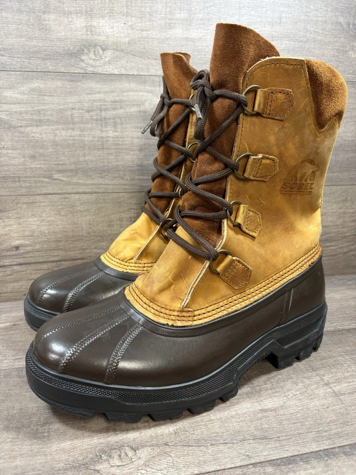 Sorel Waterproof Winter Snow Boots Brown Leather Made In Canada Mens Size 11