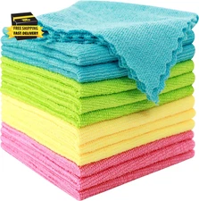 12 Pack Microfiber Cleaning Cloth - Reusable Cleaning Rag, Fast Drying Cleaning 
