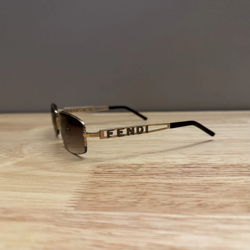 Vintage Fendi FS328 Gold Cutout Logo Sunglasses 58-16-120 Rectangular Italy - Image 3 of 4