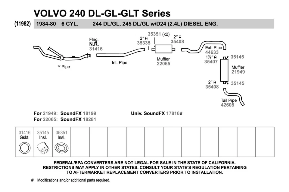 For Volvo 240 1990-1993 Walker 42608 Aluminized Steel Exhaust Tailpipe Foto 3 de 3
