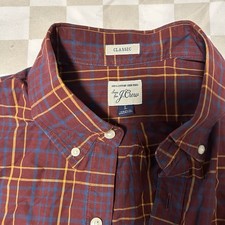 J Crew Classic Fit Men's Large Cotton Maroon Plaid Long Sleeve Button Down Shirt