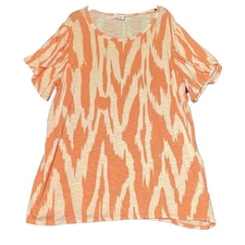 LuLaRoe Olive Shirt Womens Size Large Orange/Peach Abstract Design Tulip Sleeve